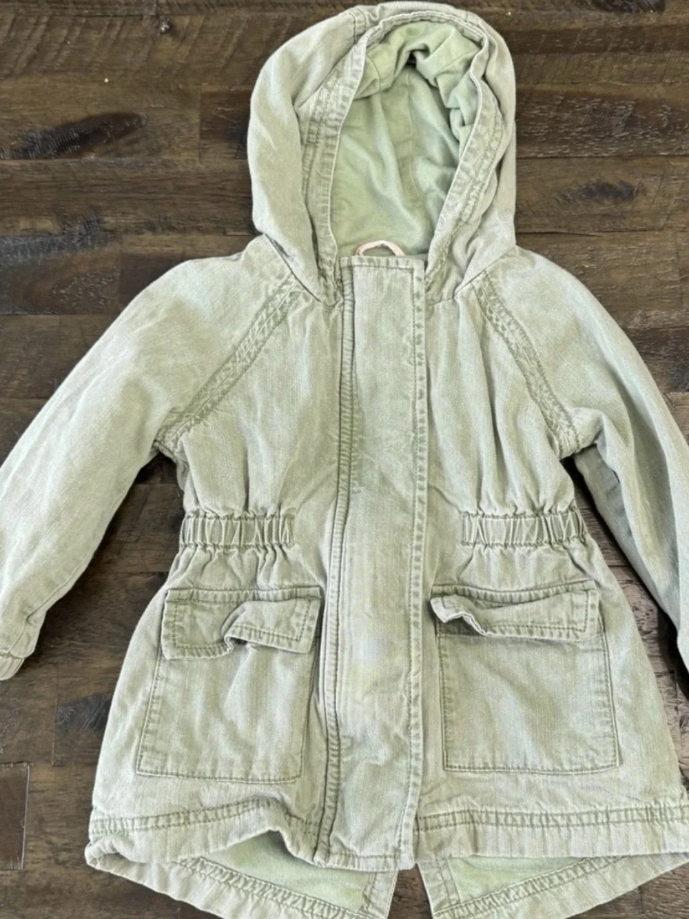 18-24M Old Navy Sage Green Drapey Anorak Hooded Parka Jacket Coat Baby Girl